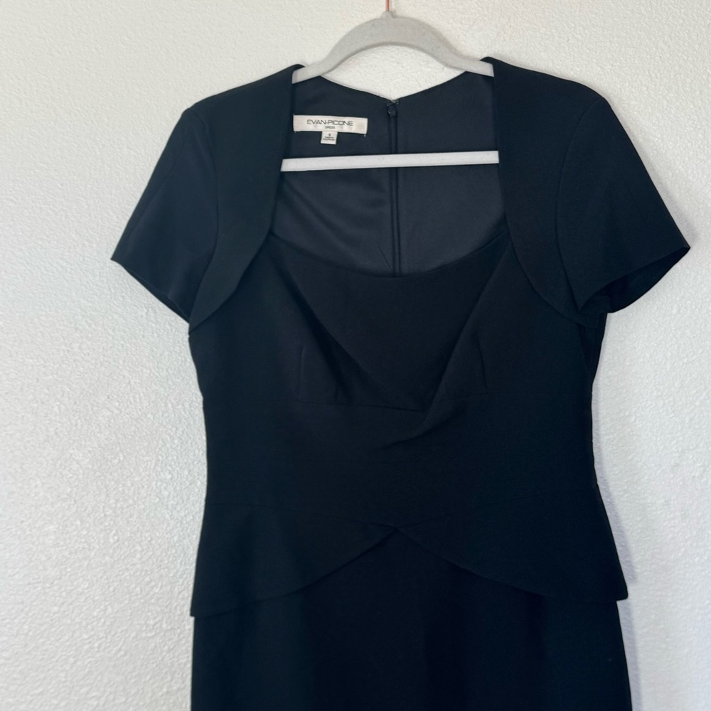 EVAN-PICONE BLACK PEPLUM SHEATH DRESS SHORT SLEEVE SQUARE NECK SIZE 6 - Picture 3 of 10